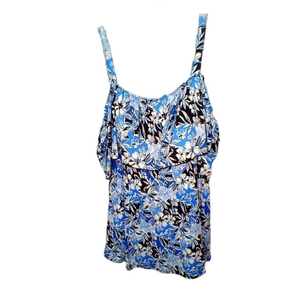 Fit 4 U  Women's Bathing Suit Swimdress Size 20W Tiered Floral Blue Black